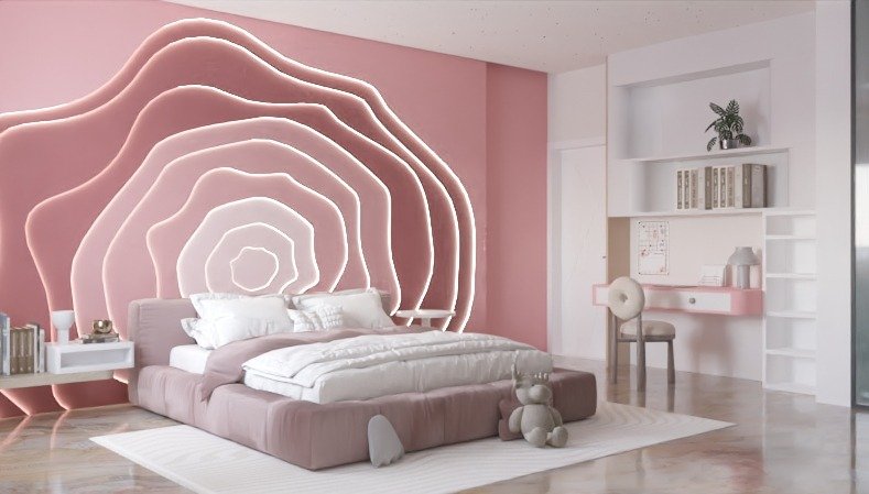 Pink LED wave girls bedroom by Humming House