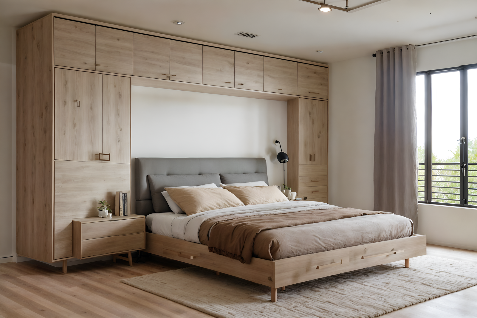 Guest suite bedroom in warm neutral tones by Humming House